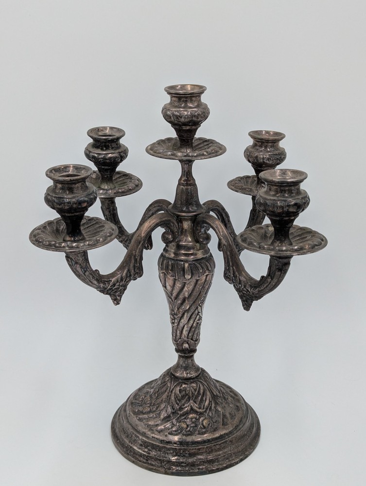 Silver Candelabra Large 5 Candle Floral Pattern