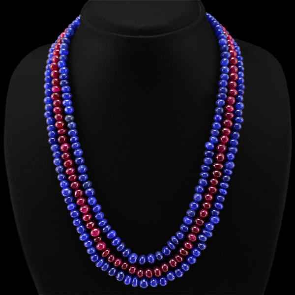EARTH MINED ENHANCED   RUBY & SAPPHIRE ROUND SHAPE BEADS NECKLACE (RS)
