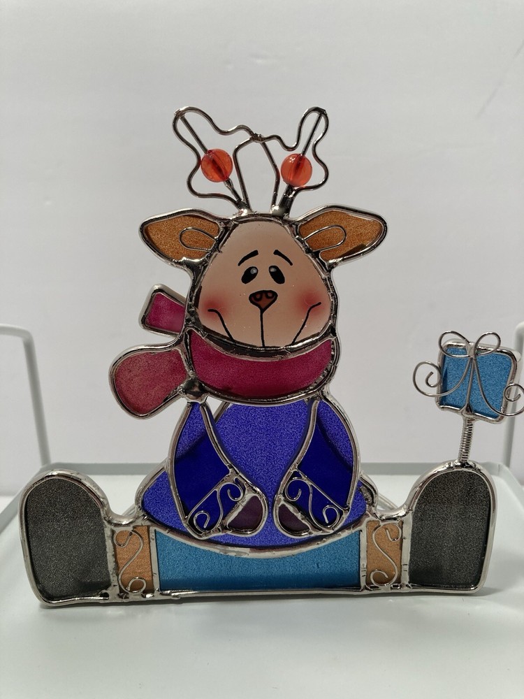 stained glass reindeer candle tea holder