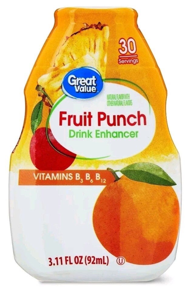 3 Pack Great Value Fruit Punch Drink Enhancer 90 Servings Sugar Free
