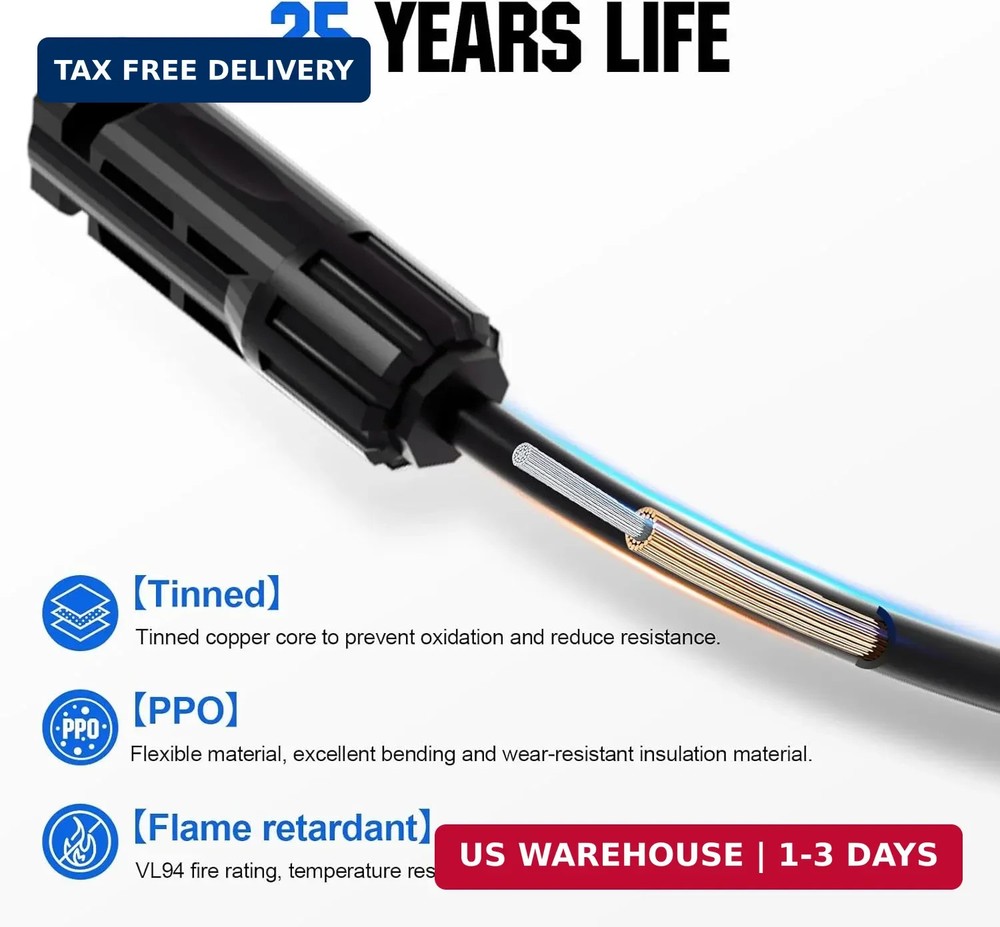 ECO-WORTHY Solar Connectors Y Branch Parallel PV Adapter Cable Wire Plug Tool Ki