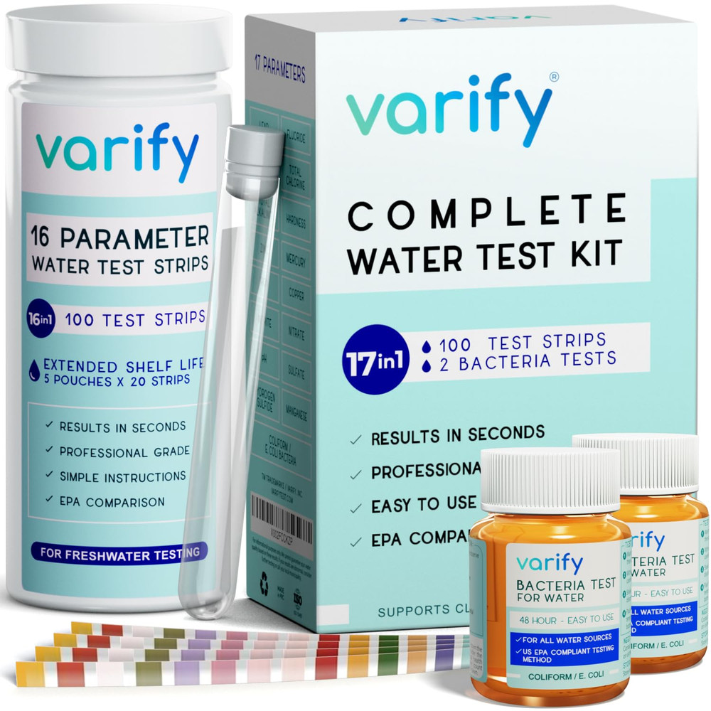 Varify 17In1 Complete Drinking Water Test Kit - 100 Strips + 2 Bacteria Tester K