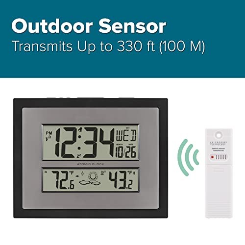 512-85937-INT Atomic Digital Wall Clock with Temperature & Gray/Silver