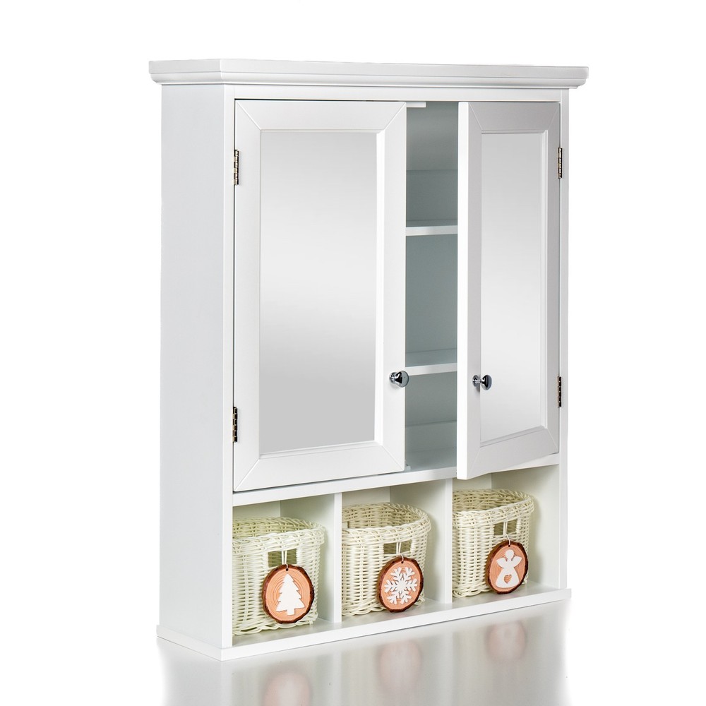 Bathroom Wall Mounted Medicine Cabinet With Mirror Adjustable Shelf Door Baskets