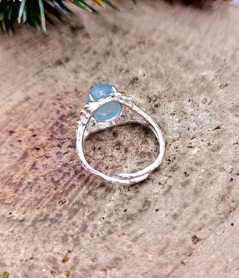 Nature Blue Morganite Stone Adjustable Ring