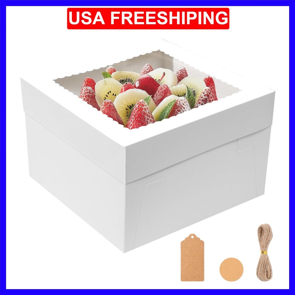12x12x6 Bulk 4 Pcs Cake Boxes 12 Inch Square Cake Boxes with Window, Cake Con...