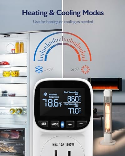 Digital Temperature Controller, Heating & Cooling Thermostat Plug Outlet, White
