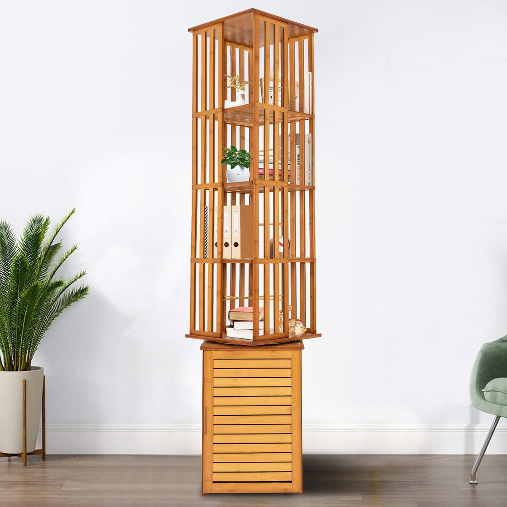 6-Tier Bamboo Rotating Bookshelf - Space-Saving Home Storage Solution