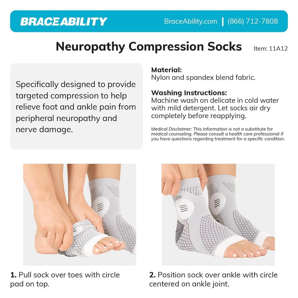 BraceAbility Neuropathy Socks (Pair) - Peripheral Neuritis Compression Diabetic