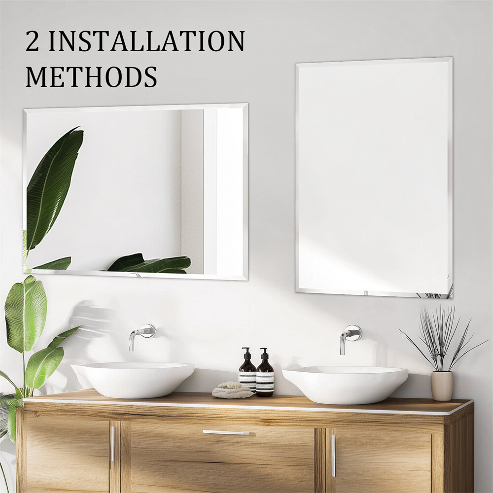 Rectangle Frameless Beveled Mirror for Bathroom Vanity Entryway Home Wall Decor