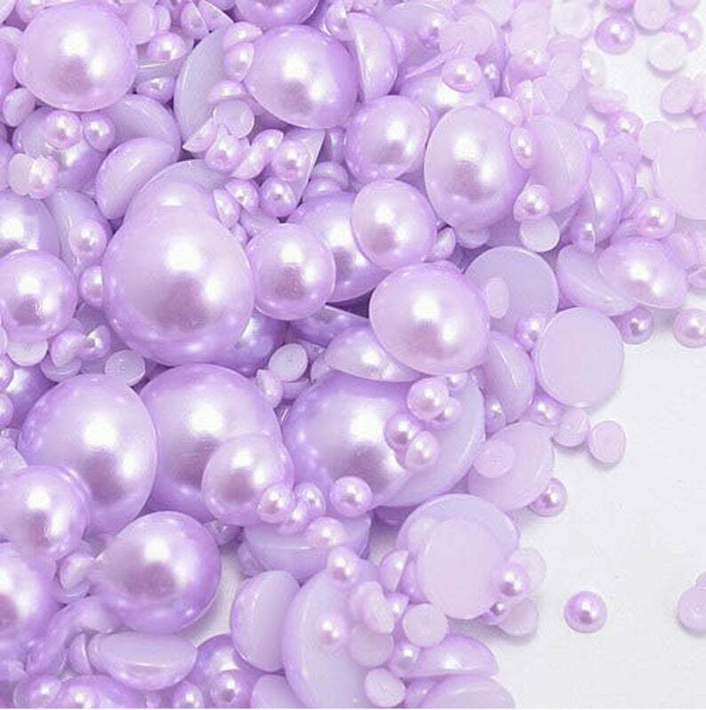 800 pieces Lavender Mix Sizes flat back resin Pearl Cabochons