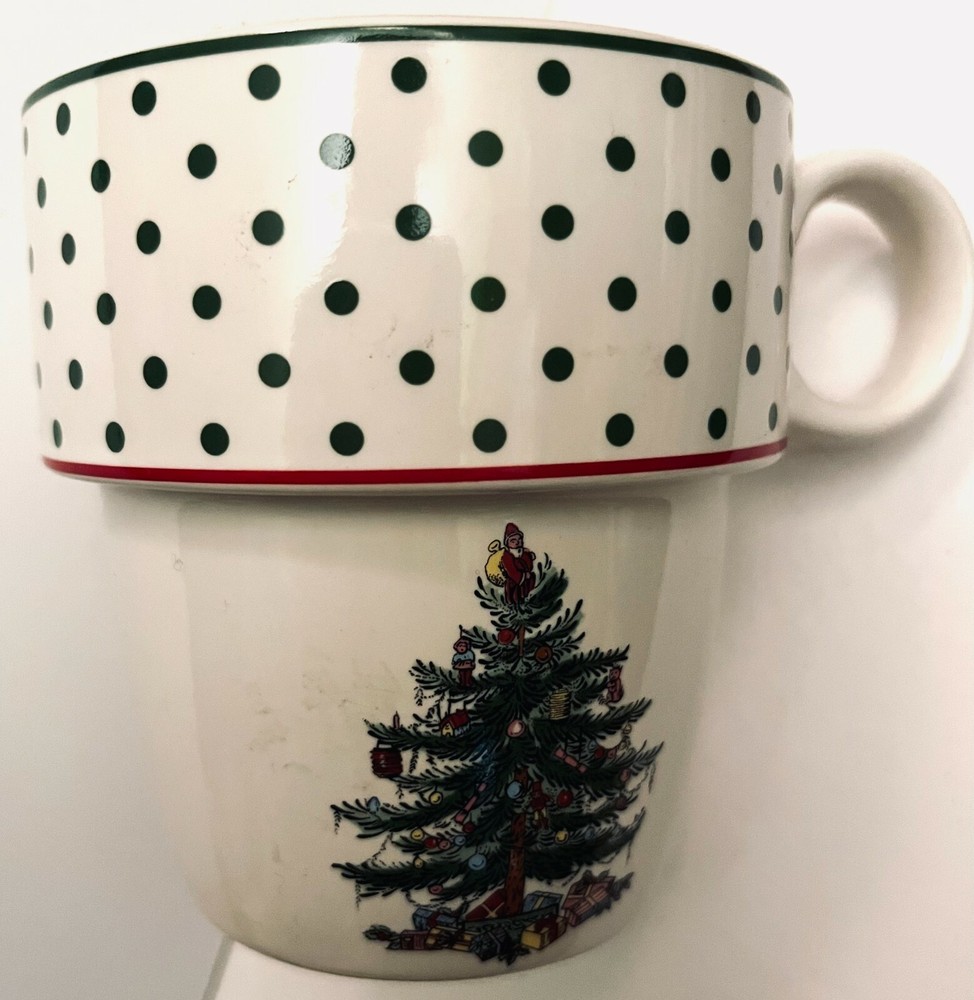SPODE Mugs, "Christmas Tree", Polka Dot Ceramic, 4, Replace, Add or COLLECT!