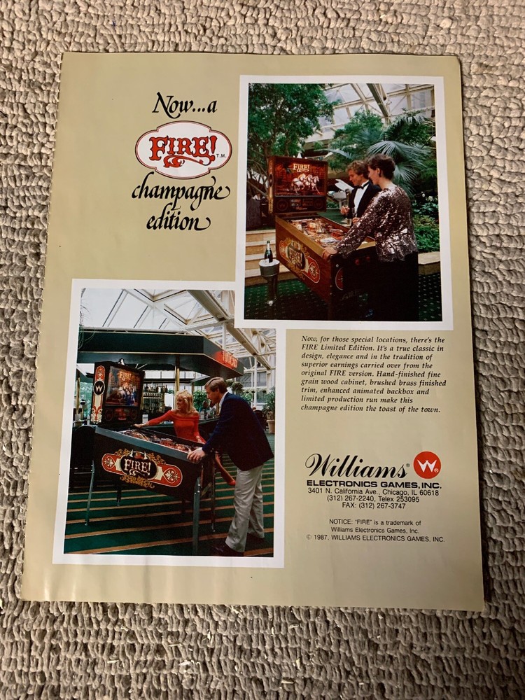Fire Champagne Edition Williams pinball ARCADE  Game FLYER