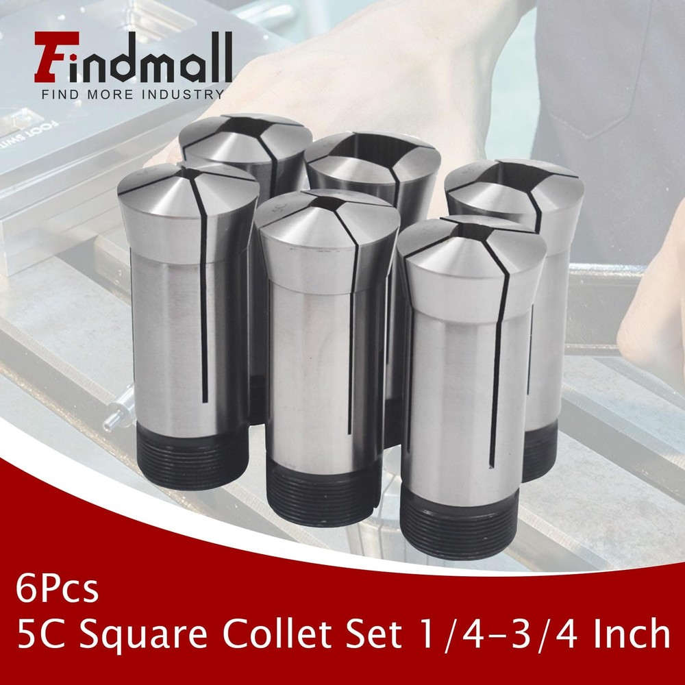 findmall 5C Square Collet 6 PC Set 1/4", 6pcs square collet set