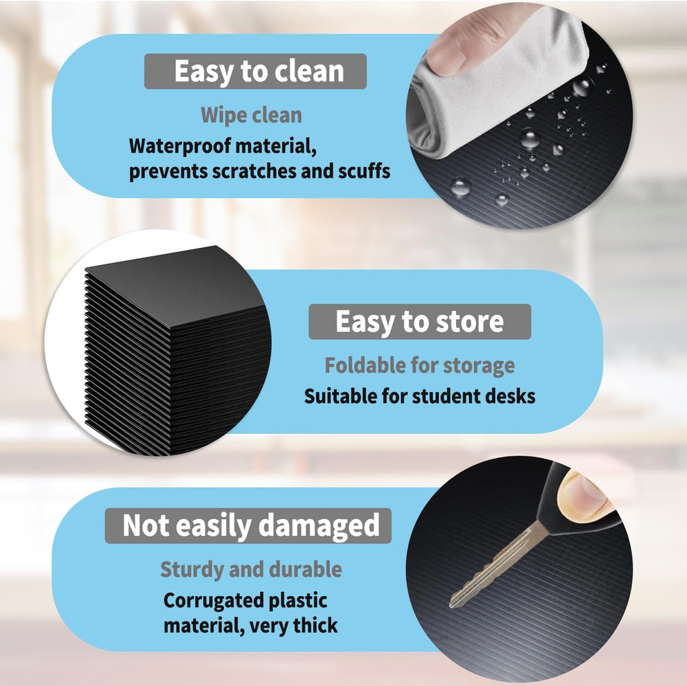 2 Pack Black Desk Dividers for Students, Waterproof Plastic Study Boards, Durabl