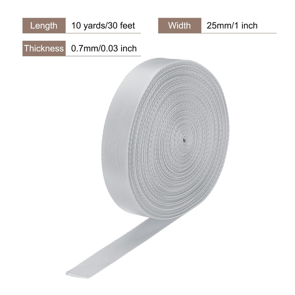 Flat Nylon Webbing Strap 1 Inch 10 Yards Silver Grey for Backpack, Luggage-rack