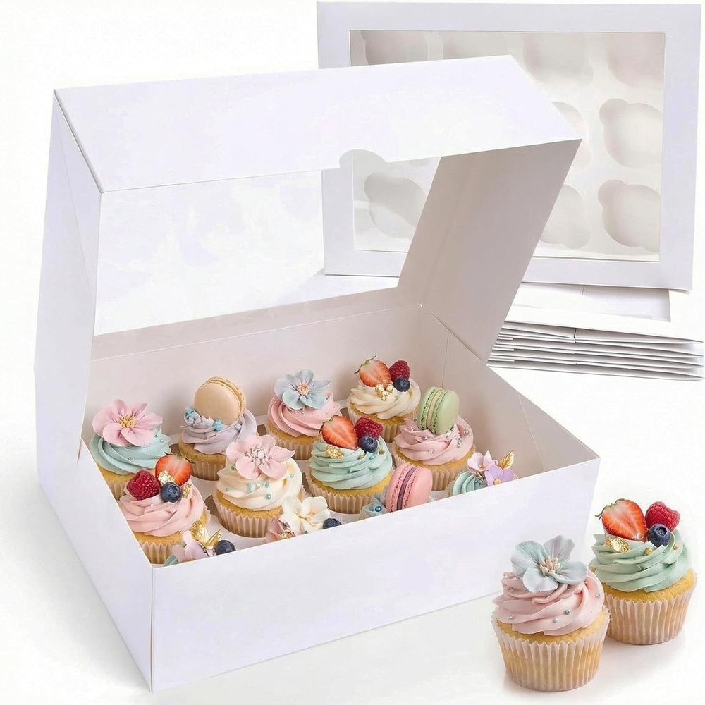 VGOODALL 3 White Cupcake Carrier Box 12 Count Window