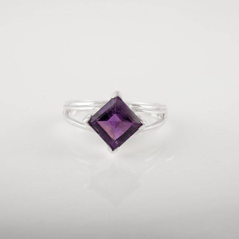 1.64 Ct Amethyst Solitaire Art Deco Ring 925 Sterling Silver