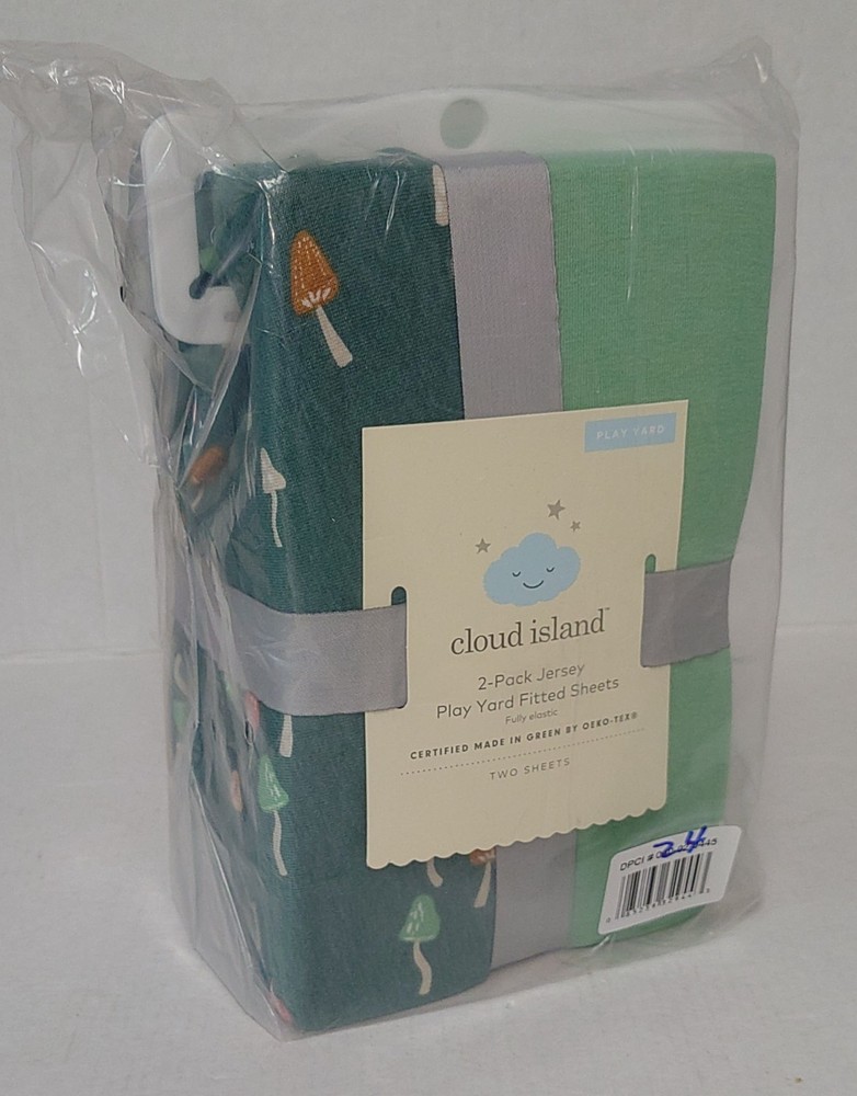 Cloud Island 2pk Fitted Jersey Play Yard Crib Sheets Mushroom Solid Green NIP