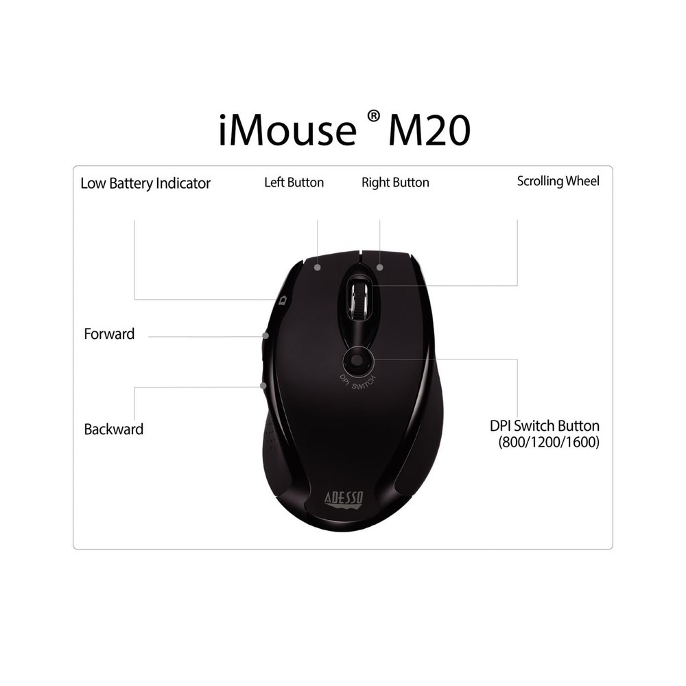 iMouse M20B Wireless Ergonomic Optical Mouse Right Handed Computer Black PC