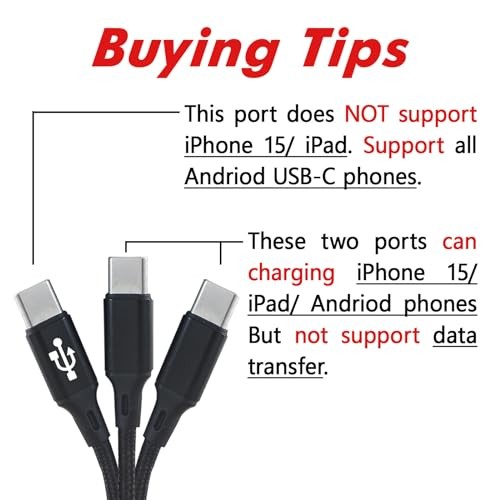 Multi USB C CablePack,3 in 1 Multiple Type C Charging,3A Splitter 4FT 2 Black