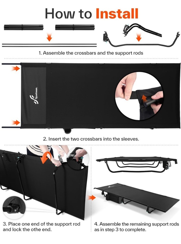 Sportneer Camping Cot: 31.5’’ Extra Wide Compact Sleeping Cot with Side Pocket