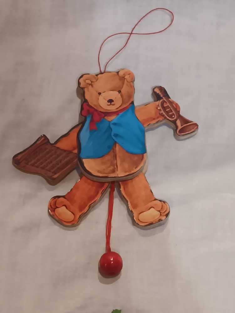 Christmas Pull String Toy, Teddy Bear w/ Music, Vintage
