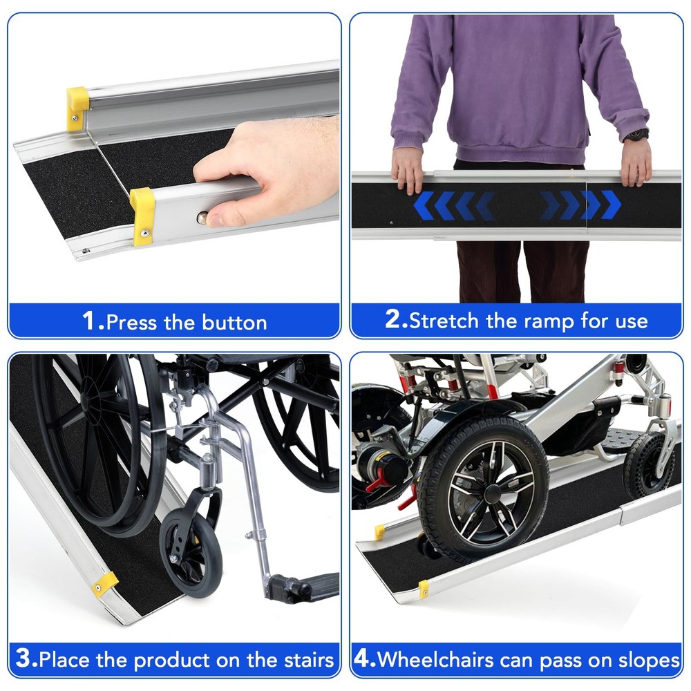 2-Pack 8ft Telescoping Aluminum Motorcycle Loading Ramp, Adjustable, Portable
