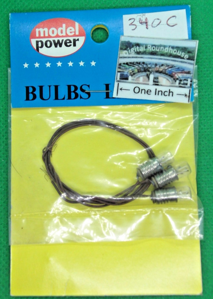 Model Power #340 C Clear Bulbs (3), Screw Base, Socket Wired, 12-16 volt