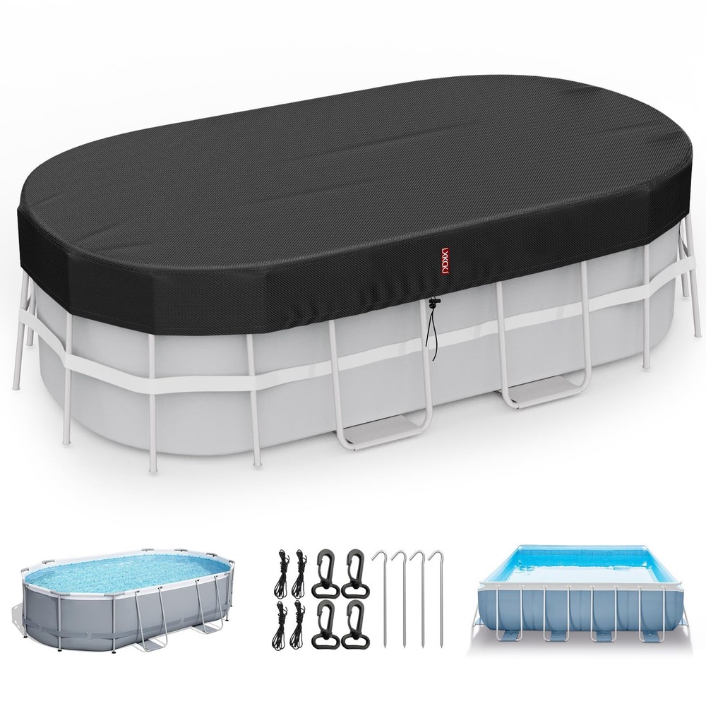 10x16 FT Oval Pool Cover with Above Ground Pool, Solar Rectangular Pool Cover...