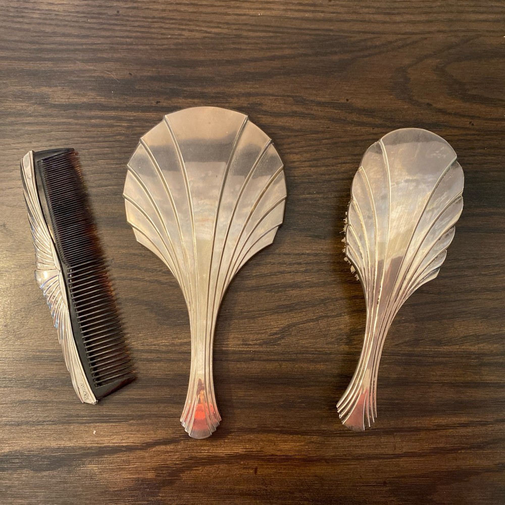 TOWLE Art Deco Vintage Silver Brush, Comb & Mirror Set