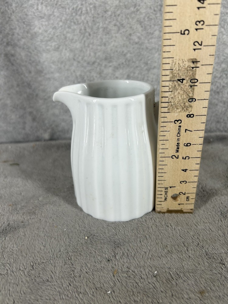 Crate & Barrel White Ribbed Ceramic Mini Pitcher 4” High