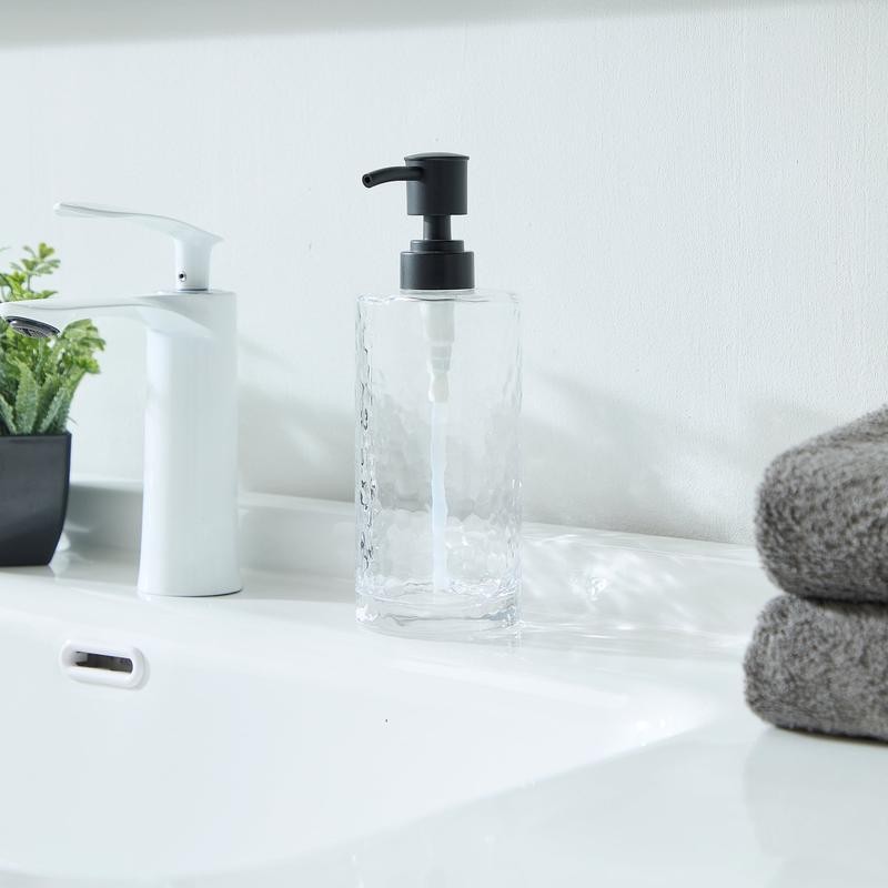 Hammered Glass Soap Pump 14 Oz Durable Bathroom Accessory Soft Touch Easy Clean