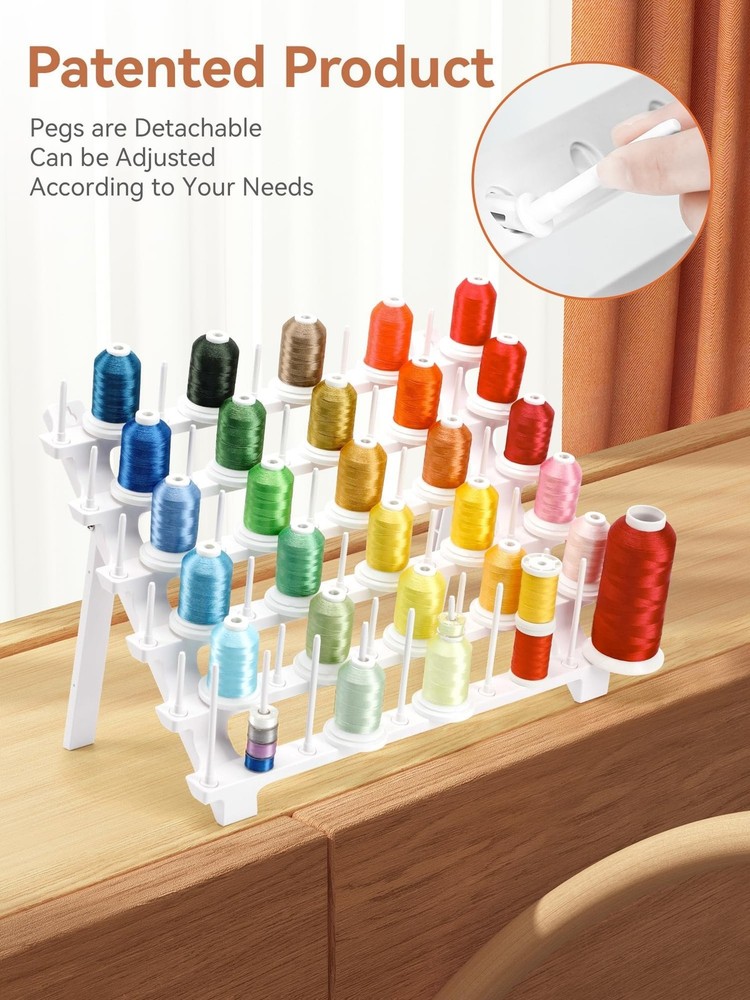 Sew Tech Thread Rack, Bright White Plastic Thread Holder with 60 Pegs and Ext...