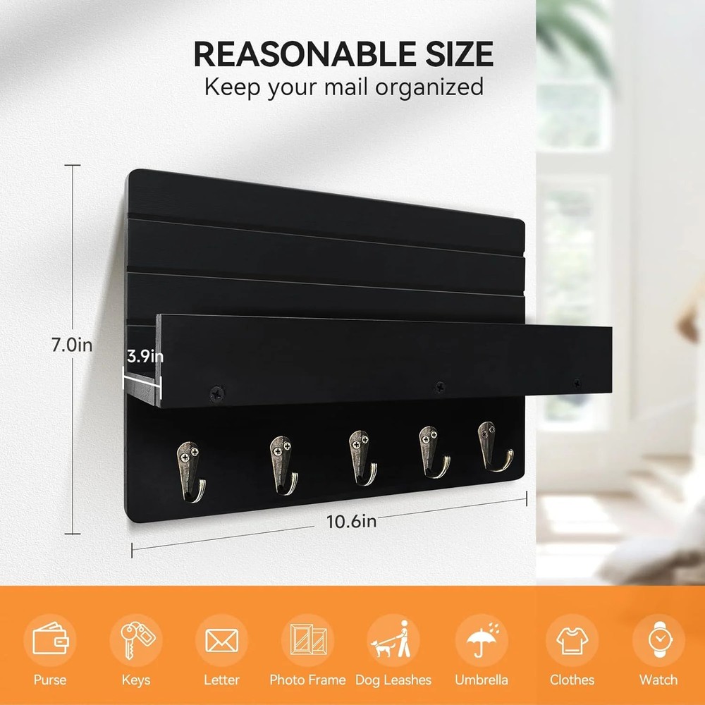 Key Holder Wall Mount, Rustic Key Hooks for Wall with Shelf for Mail Organizer,