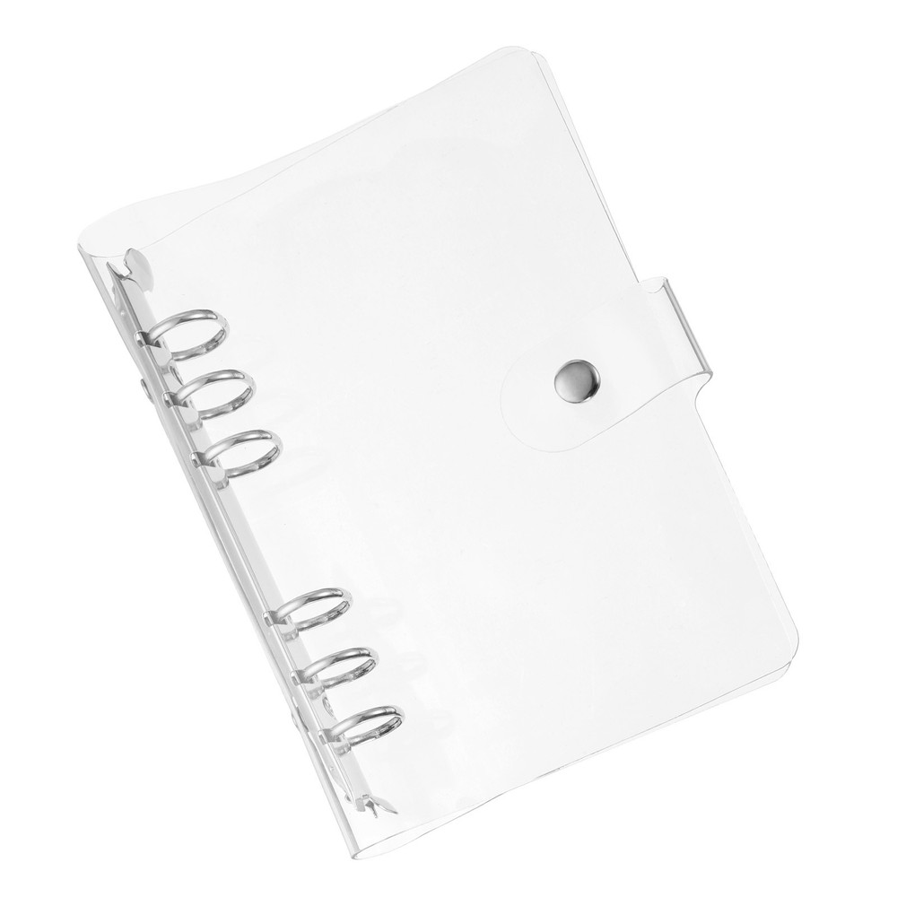 Soft PVC A6 Clear Binder Cover with Snap Button Closure 6 Ring, Silver Tone