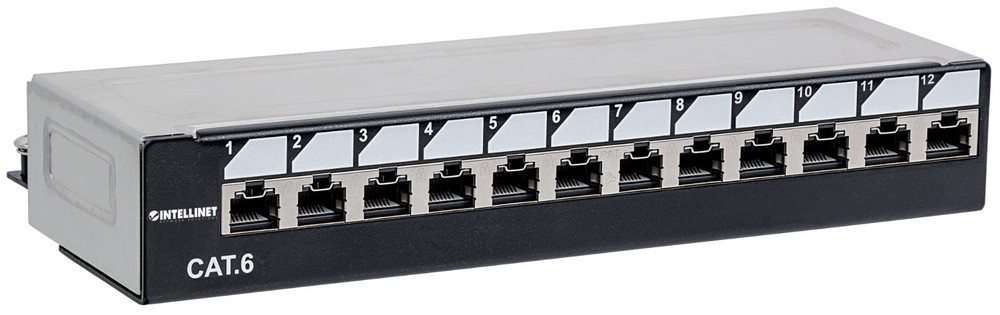 12-Port 1U Cat6 Unshielded Patch Panel, Top Entry Punch Down, Locking Function