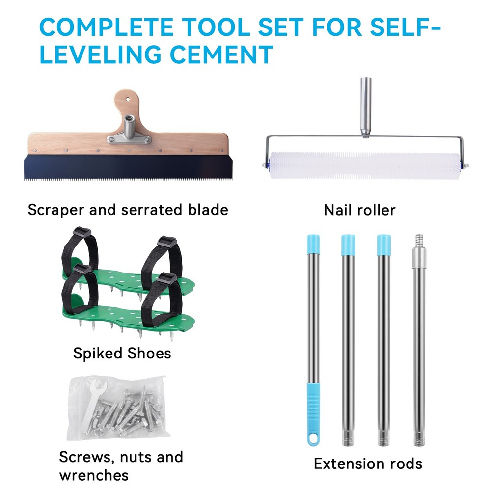 Self-Leveling Cement Tool Kit Epoxy Floor Spiked Roller Paint Shoes Spikes Tools