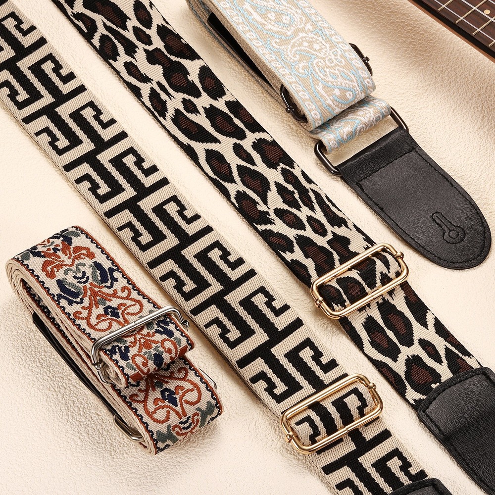 Guitar Strap, Adjustable Straps with Black Buckle, Brown Leopard