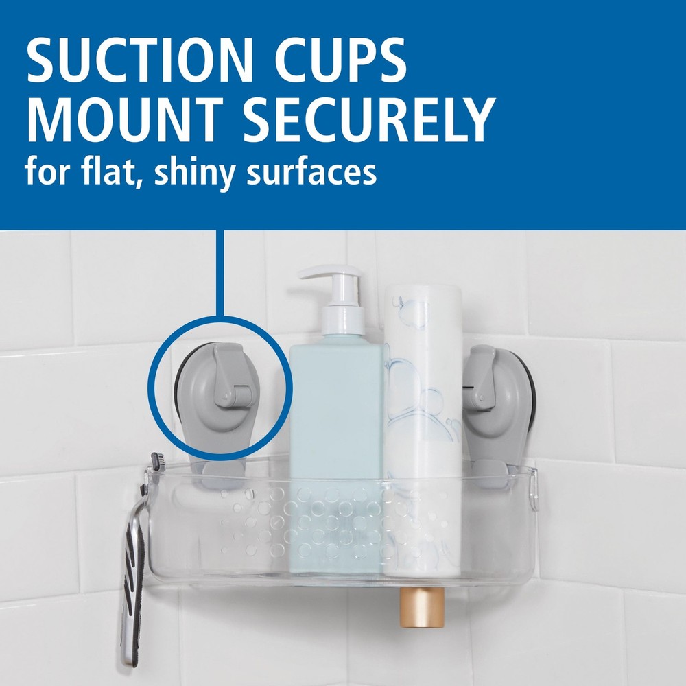 Clear Wall-Mounted Corner Suction Bath Basket Easy to Install, No Tools