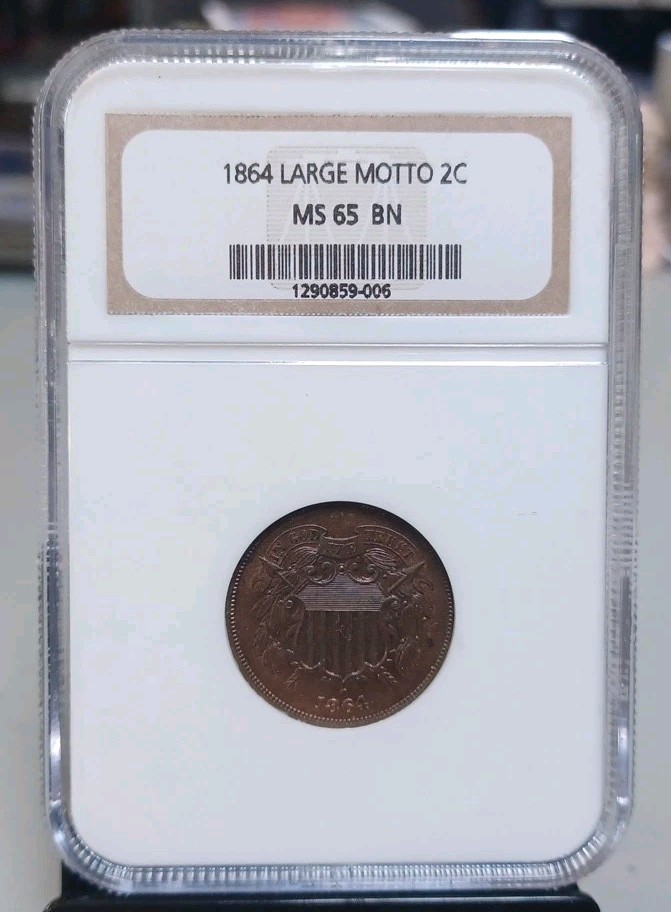 1864 Large Motto 2 C NGC MS65 BN Old Holder