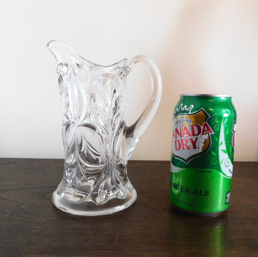 Small Pressed Glass Pitcher - Leaf / Swirl Pattern - Clear (#CH113)