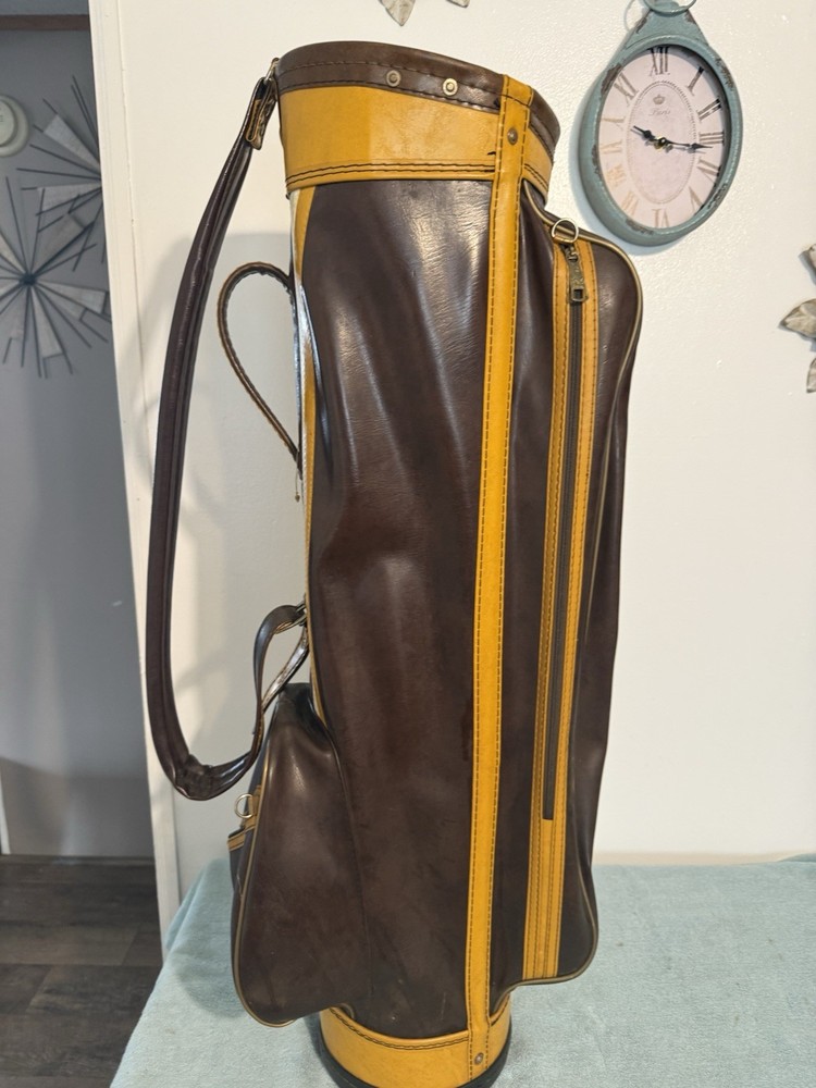 AJAY Brown Leather Golf Bag   Shoulder Strap, Zip Pocket