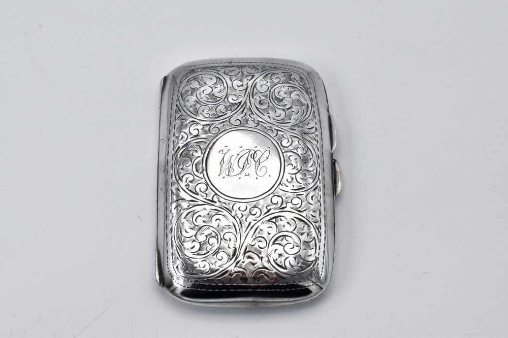 Edwardian Sterling Silver Cigarette Case Pattern Front 1909 Antique