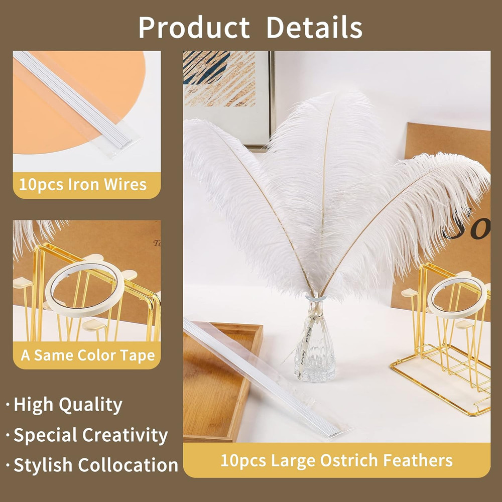 White Large Ostrich Feathers - 10Pcs 34inch Making Kit Extra Large Ostrich Feath