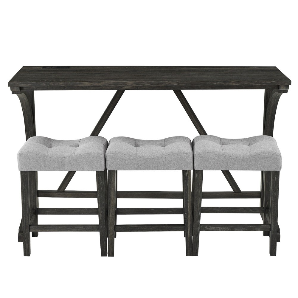 4 Piece Bar Table Set Kitchen Counter Height Table Dining Table w/ 3 Bar Stool