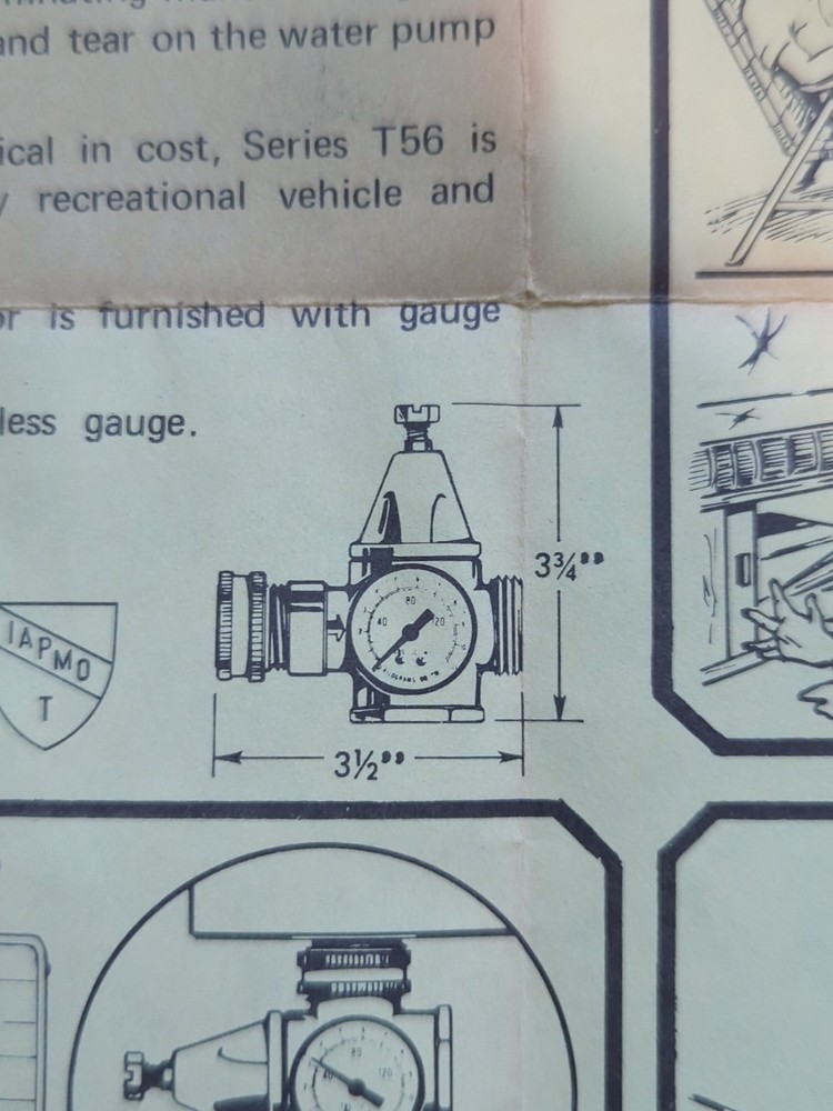 Watts No. T56, T56G Water Pressure Fill Valve Regulator For Recreational Vehicle