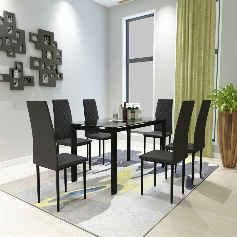 7 Piece Modern Table living Room Black Kitchen Table Rectangular Dining Tables