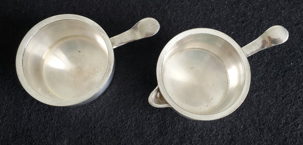 VTG Silver Plated Creamer & Sugar Bowl Service Set Stackable Portable w/Handle