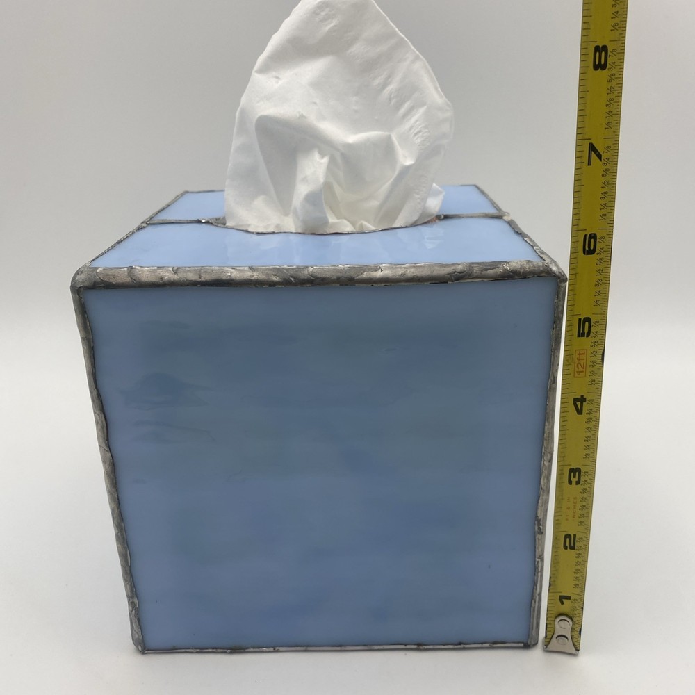 Stained Glass Tissue Box Light Blue